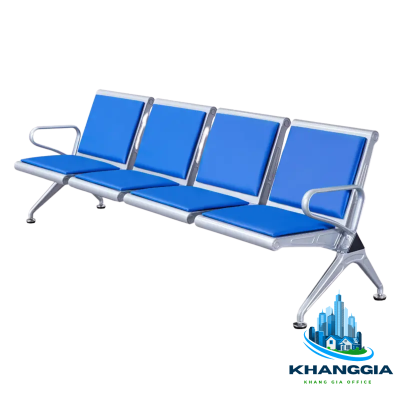 Ghế băng chờ sắt sơn tĩnh điện đệm da màu xanh dương