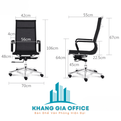 Kích thước Ghế lưới lưng cao rainbow