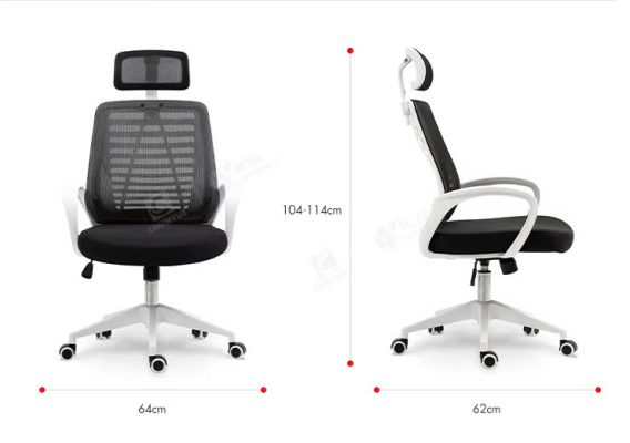 Kích thước Ghế xoay lưới có tựa đầu khung trắng