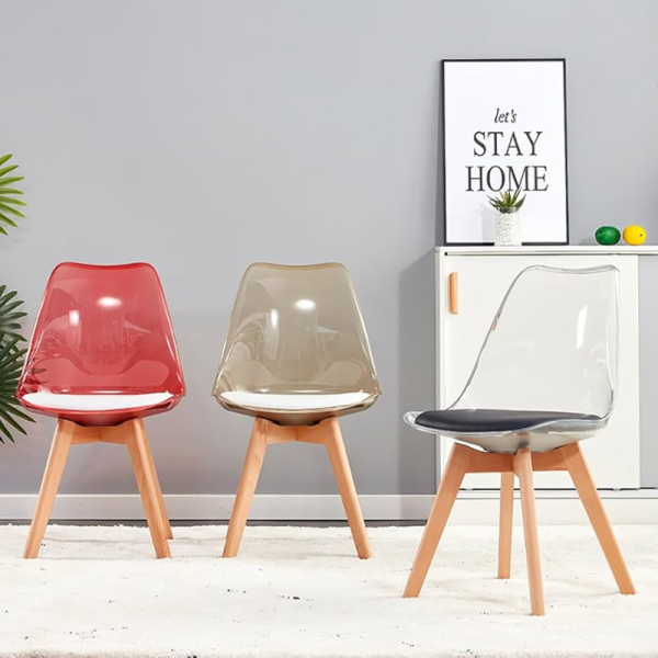 Ghế Eames mica trong suốt lót nệm chân gỗ: CFM05 - Hình ảnh 3