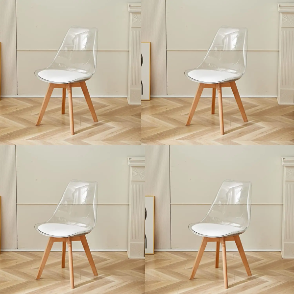 Ghế Eames mica trong suốt lót nệm chân gỗ: CFM05 - Hình ảnh 8