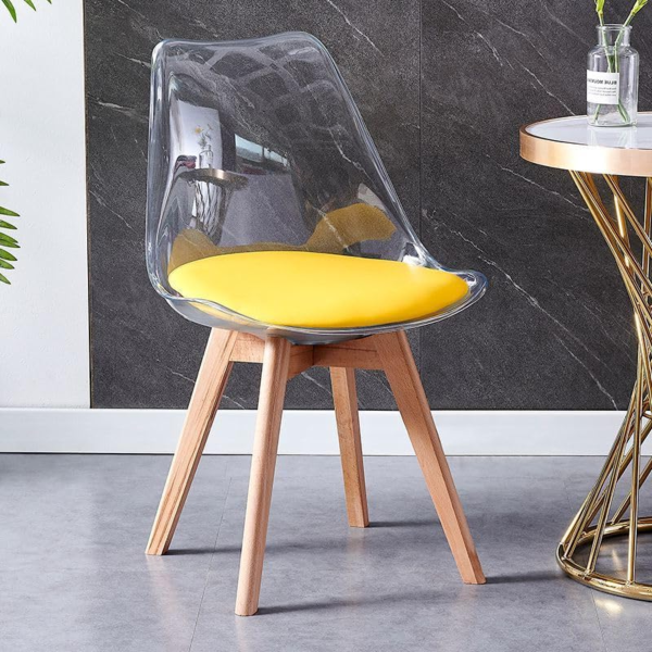 Ghế Eames mica trong suốt lót nệm chân gỗ: CFM05 - Hình ảnh 5