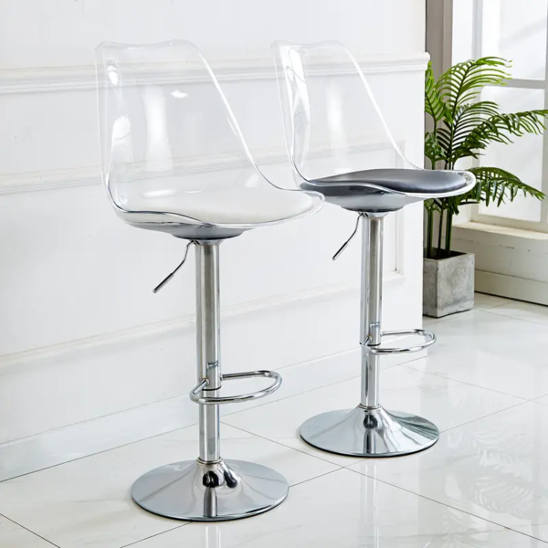 Ghế quầy bar bằng nhựa PET tối giản hiện đại, Ghế xoay Tulip, Ghế quầy bar cao bằng nhựa Acrylic trong suốt - Hình ảnh 3