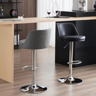 Ghế ngồi quầy bar chân nâng hạ nệm da tựa lưng